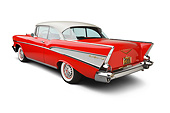 AUT 21 BK0061 01
1957 Chevrolet Bel Air Red And White 3/4 Rear View On White Seamless