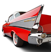 AUT 21 BK0062 01
1957 Chevrolet Bel Air Red And White 3/4 Rear View On White Seamless