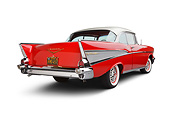 AUT 21 BK0063 01
1957 Chevrolet Bel Air Red And White 3/4 Rear View On White Seamless