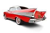 AUT 21 BK0064 01
1957 Chevrolet Bel Air Red And White 3/4 Rear View On White Seamless