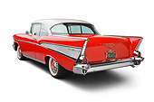 AUT 21 BK0065 01
1957 Chevrolet Bel Air Red And White 3/4 Rear View On White Seamless