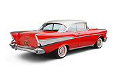 AUT 21 BK0071 01
1957 Chevrolet Bel Air Red And White 3/4 Rear View On White Seamless