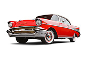 AUT 21 BK0087 01
1957 Chevrolet Bel Air Red And White 3/4 Front View On White Seamless