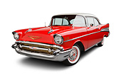 AUT 21 BK0089 01
1957 Chevrolet Bel Air Red And White 3/4 Front View On White Seamless