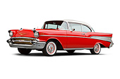 AUT 21 BK0091 01
1957 Chevrolet Bel Air Red And White 3/4 Front View On White Seamless