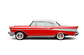 AUT 21 BK0093 01
1957 Chevrolet Bel Air Red And White Profile View On White Seamless
