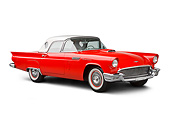 AUT 21 BK0094 01
1957 Ford Thunderbird Red With White Top 3/4 Front View On White Seamless