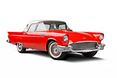AUT 21 BK0095 01
1957 Ford Thunderbird Red With White Top 3/4 Front View On White Seamless