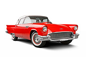 AUT 21 BK0096 01
1957 Ford Thunderbird Red With White Top 3/4 Front View On White Seamless