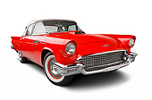 AUT 21 BK0097 01
1957 Ford Thunderbird Red With White Top 3/4 Front View On White Seamless