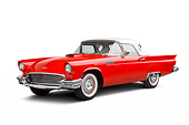 AUT 21 BK0099 01
1957 Ford Thunderbird Red With White Top 3/4 Front View On White Seamless