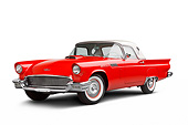 AUT 21 BK0100 01
1957 Ford Thunderbird Red With White Top 3/4 Front View On White Seamless