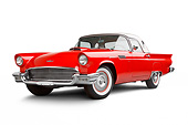 AUT 21 BK0101 01
1957 Ford Thunderbird Red With White Top 3/4 Front View On White Seamless