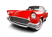 AUT 21 BK0104 01
1957 Ford Thunderbird Red With White Top 3/4 Front View On White Seamless
