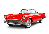 AUT 21 BK0107 01
1957 Ford Thunderbird Red With White Top 3/4 Front View On White Seamless