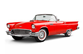 AUT 21 BK0108 01
1957 Ford Thunderbird Red With White Top 3/4 Front View On White Seamless