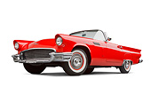 AUT 21 BK0109 01
1957 Ford Thunderbird Red With White Top 3/4 Front View On White Seamless