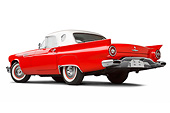 AUT 21 BK0113 01
1957 Ford Thunderbird Red With White Top 3/4 Rear View On White Seamless