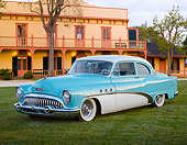 AUT 21 BK0126 01
1953 Buick Special Blue And White 3/4 Front View On Grass By Building