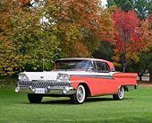AUT 21 RK0533 04
1959 Ford Galaxie Skyliner, 3/4 front on grass with trees in background, top on