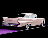 AUT 21 RK1211 02
1958 Cadillac De Ville Sedan Pink 3/4 Rear View On Purple Floor Gray Line Studio