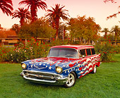 AUT 21 RK1469 01
1957 Chevy 210 Wagon American Graphics 3/4 Front View On Grass By Trees Filtered