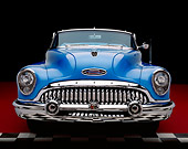 AUT 21 RK1672 02
1953 Buick Skylark Convertible Blue Head On Shot On Checkered Floor Studio
