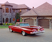 AUT 21 RK1765 04
1959 Chevy El Camino Red Rear 3/4 View On Driveway By House And Garage