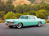 AUT 21 RK2481 01
1956 Lincoln Continental Mark II Light Green 3/4 Front View On Pavement By Hills