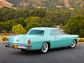 AUT 21 RK2484 01
1956 Lincoln Continental Mark II Light Green 3/4 Rear View On Pavement By Hills