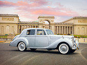 AUT 21 RK2499 01
1952 Bentley R Type Silver 3/4 Front View On Pavement By Building