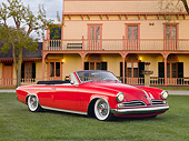 AUT 21 RK2533 01
1953 Studebaker Commander Convertible Red 3/4 Front View On Grass By Trees