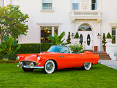 AUT 21 RK2571 01
1956 Ford Thunderbird Convertible Coral 3/4 Front View On Grass By Building