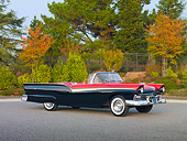 AUT 21 RK2579 01
1957 Ford Fairlane 500 Red And Black 3/4 Front View On Pavement By Trees