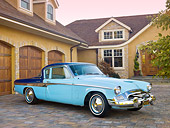AUT 21 RK2586 01
1955 Studebaker Commander Coupe Blue 3/4 Front View On Pavement By House