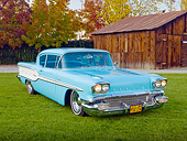 AUT 21 RK2602 01
1958 Pontiac Chieftain Turquoise 3/4 Front View On Grass By Barn