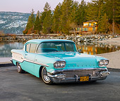 AUT 21 RK2604 01
1958 Pontiac Chieftain Turquoise 3/4 Front View On Pavement By Grass