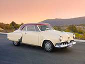 AUT 21 RK2610 01
1952 Studebaker Commander Starliner Coupe Cream 3/4 Front View On Pavement By Valley