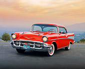 AUT 21 RK2612 01
1957 Chevy Belair Red 3/4 Front View With At Dusk