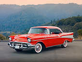 AUT 21 RK2613 01
1957 Chevy Belair Red 3/4 Front View With At Dusk