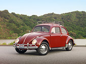AUT 21 RK2626 01
1956 Volkswagen Oval Bug Burgandy 3/4 Side View On Pavement By Water