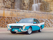 AUT 21 RK2631 01
Mercury Grand Marquis DeSoto Custom Blue And White 3/4 Front View On Pavement By Waterfall