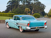 AUT 21 RK2750 01
1958 Buick Special Turquoise 3/4 Rear View On Pavement By Grass And Trees