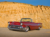 AUT 21 RK2758 01
1957 Chevrolet Bel Air Convertible Red 3/4 Front View On Pavement By Cliffside