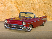 AUT 21 RK2759 01
1957 Chevrolet Bel Air Convertible Red 3/4 Front View On Pavement By Cliffside