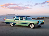 AUT 21 RK2774 01
1957 DeSoto Firedome Green 3/4 Side View On Pavement By Bay