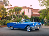 AUT 21 RK2791 01
1955 Oldsmobile Ninety-Eight Blue 3/4 Front View On Pavement By House And Trees