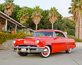 AUT 21 RK2839 01
1953 Mercury Monterey Red 3/4 Front View On Pavement By House And Palm Trees