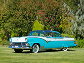 AUT 21 RK2873 01
1955 Ford Crown Victoria Aqua And White 3/4 Front View On Grass By Trees