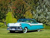 AUT 21 RK2874 01
1955 Ford Crown Victoria Aqua And White 3/4 Front View On Grass By Trees